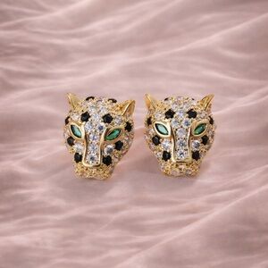 Panthere Gold Green Eyes Stud Earrings